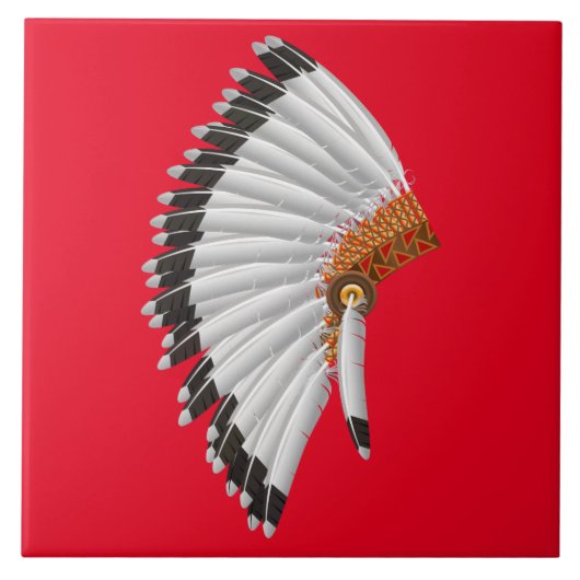 Indian Chief Feather Hat Design Fliese (Vorderseite)