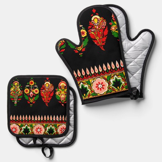 Indian Cotton Fabric Ofenhandschuh & Topflappen-Set (Vorderseite/Rückseite)