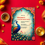 Indian Elegant Floral Peacock 60. Geburtstag Einladung<br><div class="desc">Mit dieser indischen Shashtipoorthi-Einladung zum 60. Geburtstag würdigen Sie einen heiligen Meilenstein. Sie besticht durch einen königlichen Pfau, üppige Blumengrenzen und einen traditionell von südasiatischer Gestaltung inspirierten Bogen. Ideal, um Shashtipoorthi zu feiern - den verehrten 60. Geburtstag in der indischen Kultur - vereint diese Einladung Eleganz, Erbe und Freude in...</div>