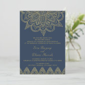Indian Elegant Navy Gold Mehndi Hindu Wedding Einladung (Stehend Vorderseite)