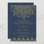 Indian Elegant Navy Gold Mehndi Hindu Wedding Einladung (Vorne/Hinten)