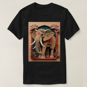 Indian Elephant 3D Paper Art Design T - Shirt