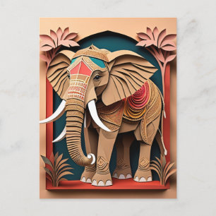 Indian Elephant 3D Paper Art Design T - Shirt Postkarte