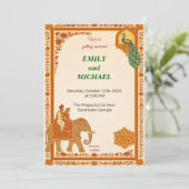 Indian Elephant & Peacock Floral Wedding Invitatio Einladung (Stehend Vorderseite)