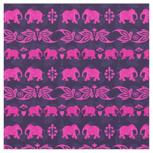 Indian Elephant Pink Blue Sari Muster Stoff (Nahaufnahme)