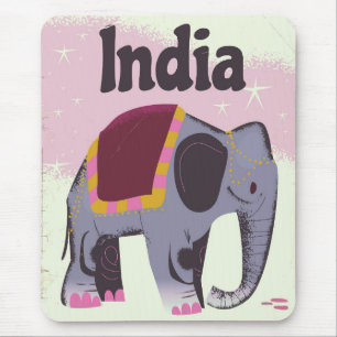 Indian Elephant Vintage Reiseplakat drucken. Mousepad
