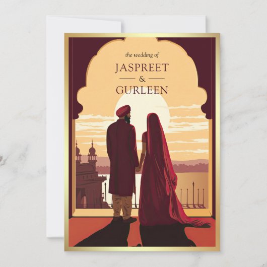 Indian Ethnic Burgundy Anand Karaj Sikh Wedding Einladung (Vorderseite)