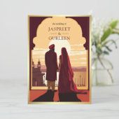 Indian Ethnic Burgundy Anand Karaj Sikh Wedding Einladung (Stehend Vorderseite)