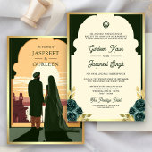 Indian Ethnic Dark Green Anand Karaj Sikh Wedding Einladung