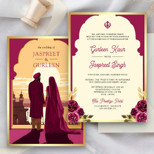 Indian Ethnic Magenta Anand Karaj Sikh Wedding Einladung