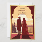 Indian Ethnic Red Anand Karaj Sikh Wedding Einladung (Vorderseite)