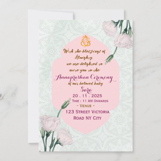 Indian First Rice Feeding Ritual Invitation Card Einladung (Vorderseite)