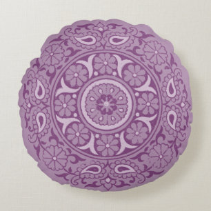Indian Floral Motif - Lavender und Lila Rundes Kissen