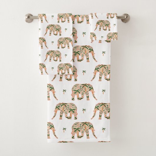 Indian Floral Paisley Ornate Elephants Badhandtuch Set (Insitu)