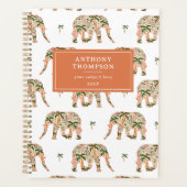 Indian Floral Paisley Ornate Elephants Custom Name Planer (Vorderseite)