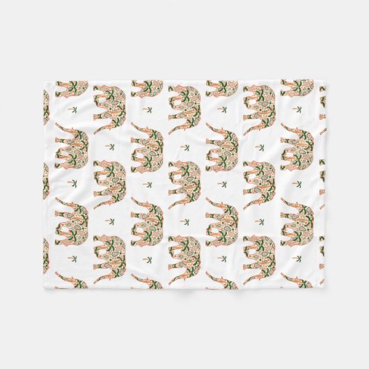 Indian Floral Paisley Ornate Elephants Fleecedecke (Vorderseite (Horizontal))