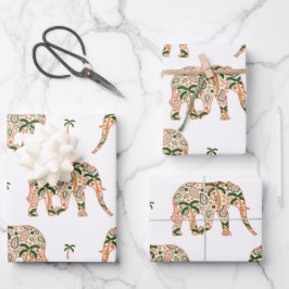 Indian Floral Paisley Ornate Elephants Geschenkpapier Set
