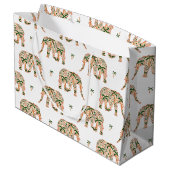 Indian Floral Paisley Ornate Elephants Große Geschenktüte (Rückseite Schrägansicht)