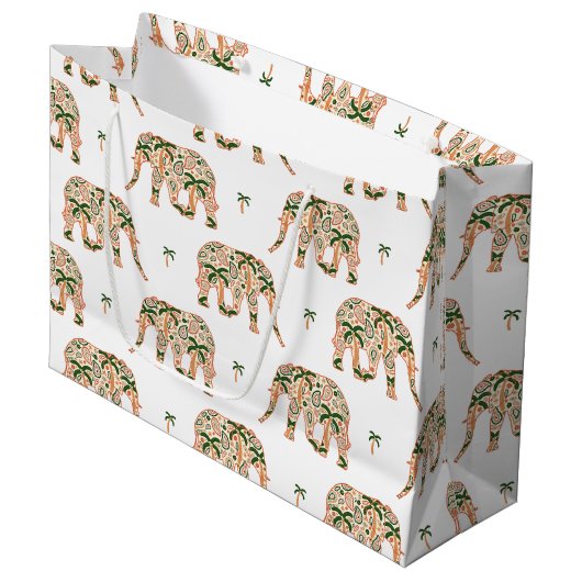 Indian Floral Paisley Ornate Elephants Große Geschenktüte (Vorderseite Schrägansicht)