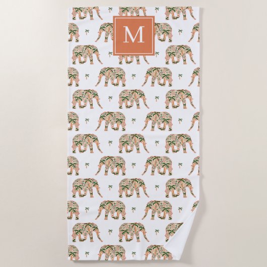 Indian Floral Paisley Ornate Elephants Monogrammed Strandtuch (Vorderseite)