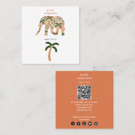 Indian Floral Paisley Ornate Elephants Quadratische Visitenkarte