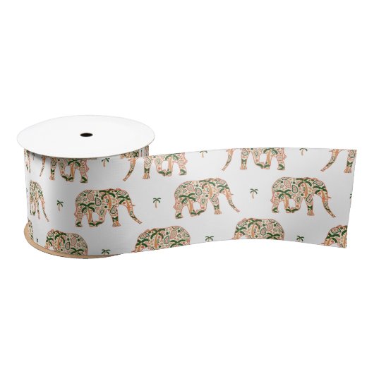 Indian Floral Paisley Ornate Elephants Satinband (Spule)