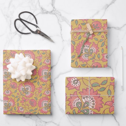 indian floral Wrapping Paper Flat Sheet Set of 3 Geschenkpapier Set (Vorderseite)