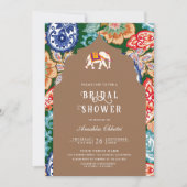 Indian Folk Art Elephant Beige Brautparty Einladung (Vorderseite)