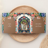 Indian Folk Art Elephant Beige Wedding Dreifach Gefaltete Einladung