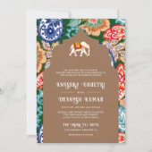Indian Folk Art Elephant Beige Wedding Einladung (Vorderseite)