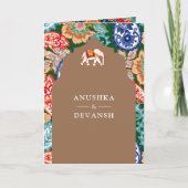 Indian Folk Art Elephant Beige Wedding Einladung (Vorderseite)