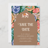 Indian Folk Art Elephant Beige Wedding Save The Date (Vorderseite)