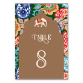 Indian Folk Art Elephant Beige Wedding Tischnummer (Vorderseite)