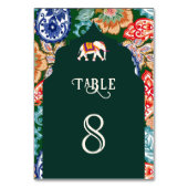 Indian Folk Art Elephant Emerald Green Wedding Tischnummer (Rückseite)