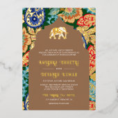 Indian Folk Art Elephant Wedding Beige Gold Folieneinladung (Vorderseite)
