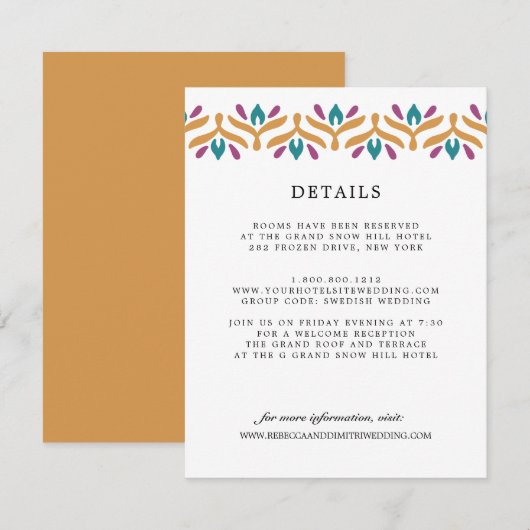 Indian Folk Art Mustard WEDDING Gastdetails Begleitkarte (Vorne/Hinten)