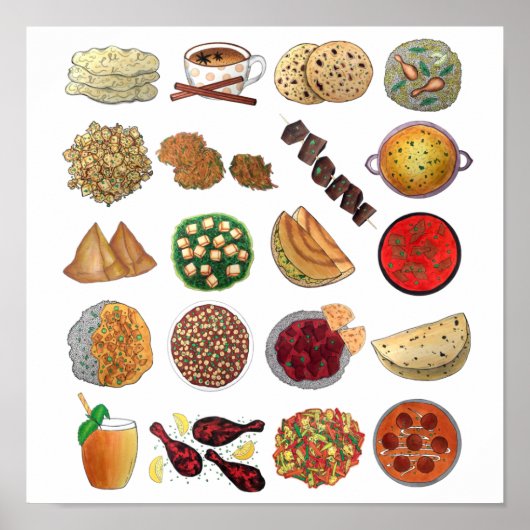 Indian Foods Geschirr Cuisine of India Illustratio Poster (Vorne)