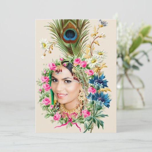 Indian Foto Bridal Dusche Einladung (Stehend Vorderseite)