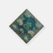 Indian Ganesh Green Gold Traditionelle Lotus Weddi Serviette (Ecke)