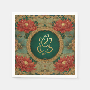 Indian Ganesh Green Gold Traditionelle Lotus Weddi Serviette