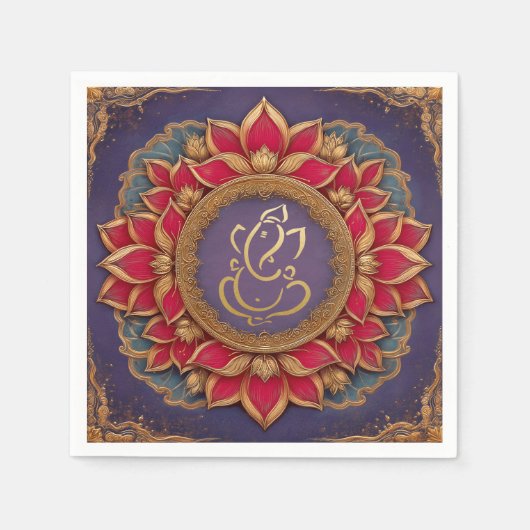 Indian Ganesh Lila Traditionelle Lotus Wedding Serviette (Vorderseite)