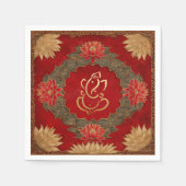 Indian Ganesh Red Gold Traditionelle Lotus Wedding Serviette (Vorderseite)