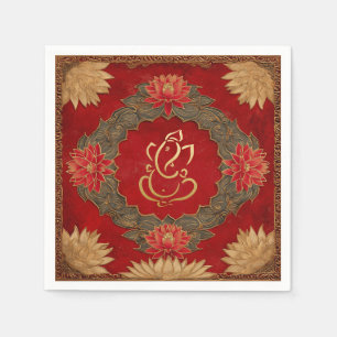 Indian Ganesh Red Gold Traditionelle Lotus Wedding Serviette
