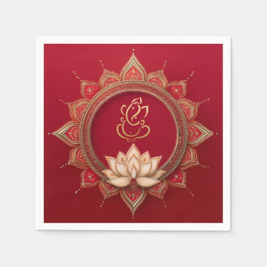 Indian Ganesh Red Traditional Lotus Wedding Serviette (Vorderseite)