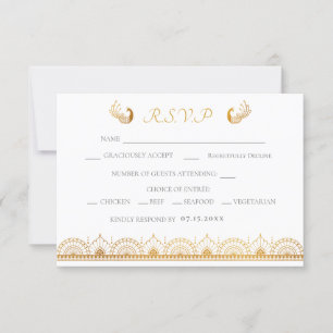 Indian Gold Ethnic Muster Wedding RSVP Card Karte