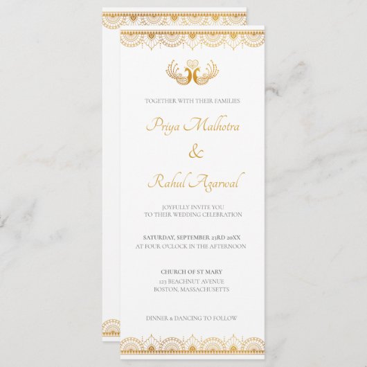 Indian Gold Ethnic Wedding Invitation Card Einladung (Vorne/Hinten)