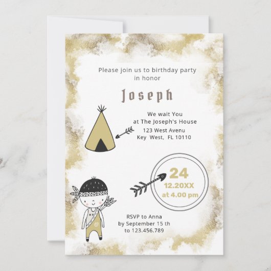 Indian Graphic Watercolor Boys - Einladung zum Geb (Vorderseite)