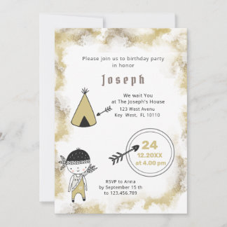 Indian Graphic Watercolor Boys - Einladung zum Geb