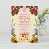 Indian Haldi Zeremonie Hindu Couple Floral Einladung (Stehend Vorderseite)
