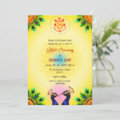Indian Haldi Zeremonie Hindu Couple Peacock Einladung (Stehend Vorderseite)